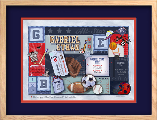 Celebration Birth Art: Patchwork 16x20 Boy Sports